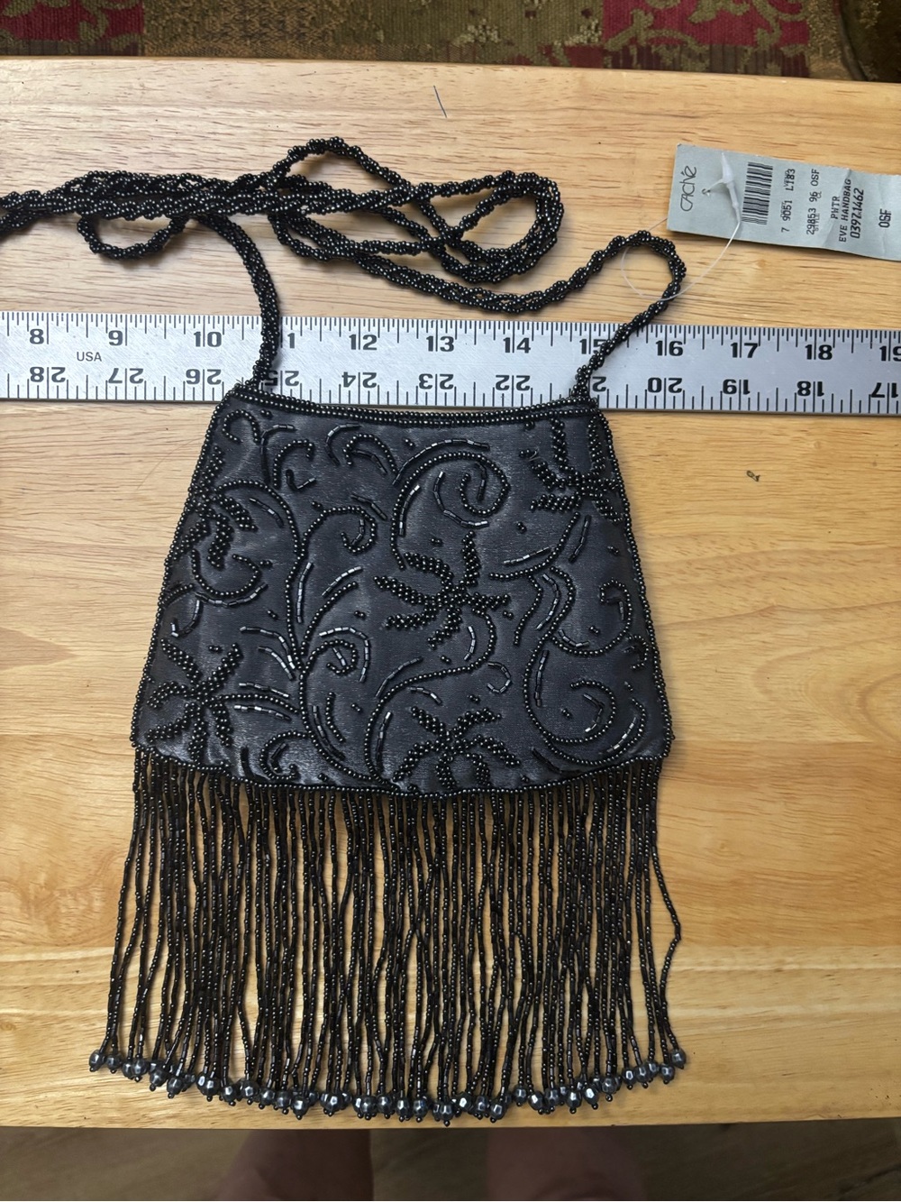 Cache Black Beaded Fringe Crossbody Bag